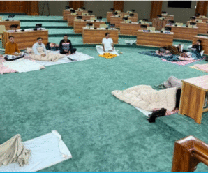 After heavy protest throughout the day, the opposition spent the first night of the monsoon session inside the House.
